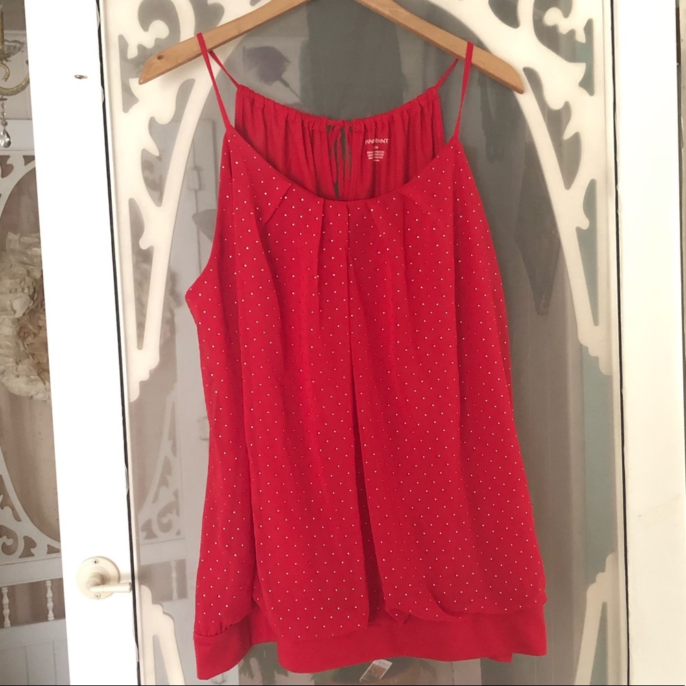 Lane Bryant red tank top gold dots tieback sz22/24
